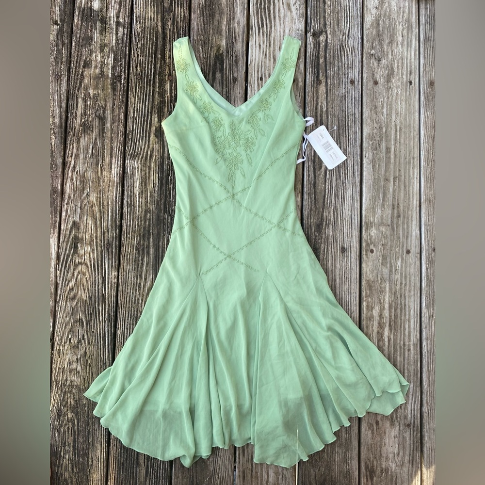 Vintage 90s/Y2K Green Beaded Fairycore Asymmetrical Dress NWTs Size Small - Picture 4 of 16